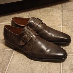 Men's Dark Gray Single Monk Strap Magnanni Dress Shoes Size 12